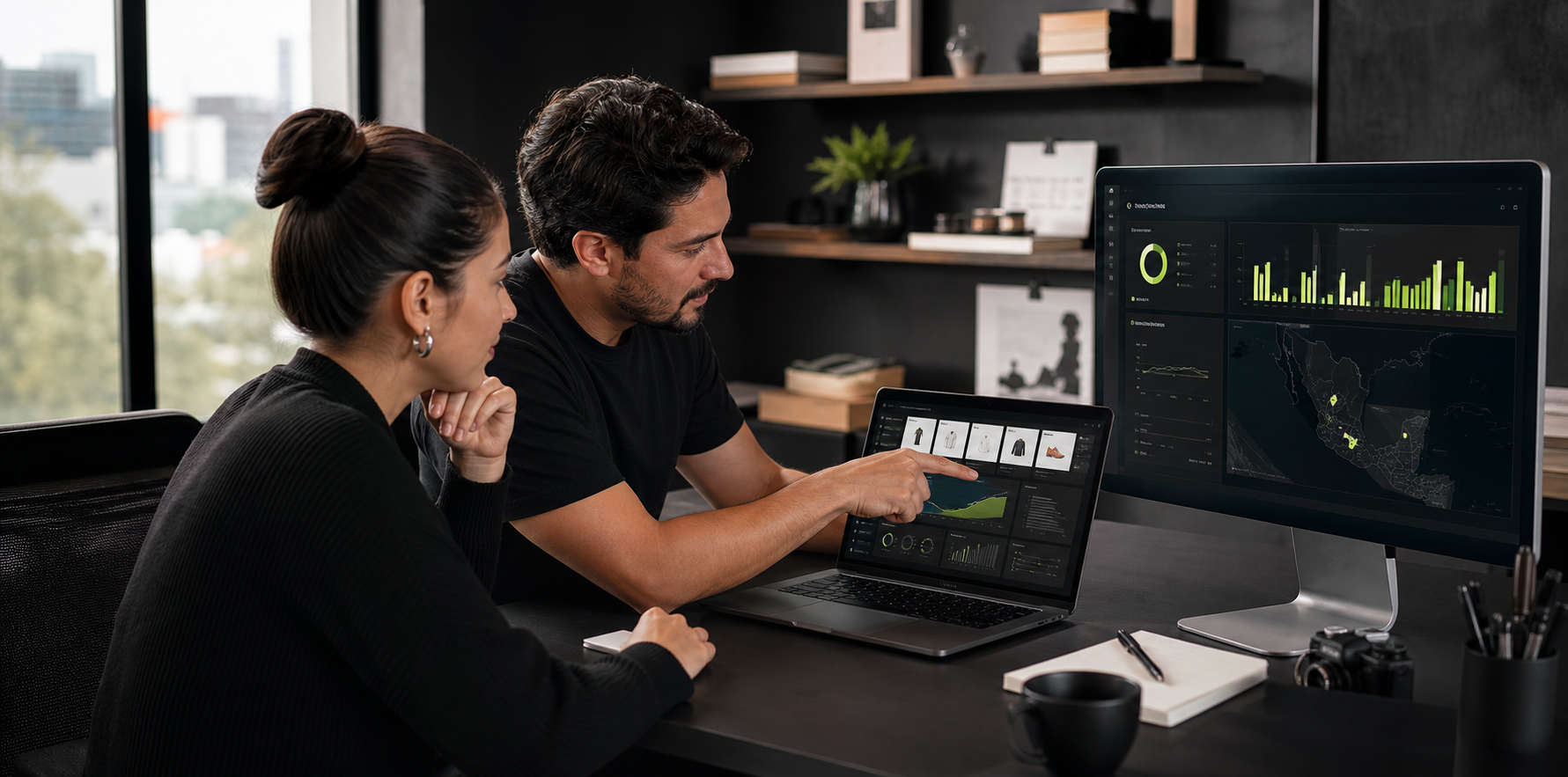Consultor de Beyond Studio explicando dashboards ecommerce a un cliente